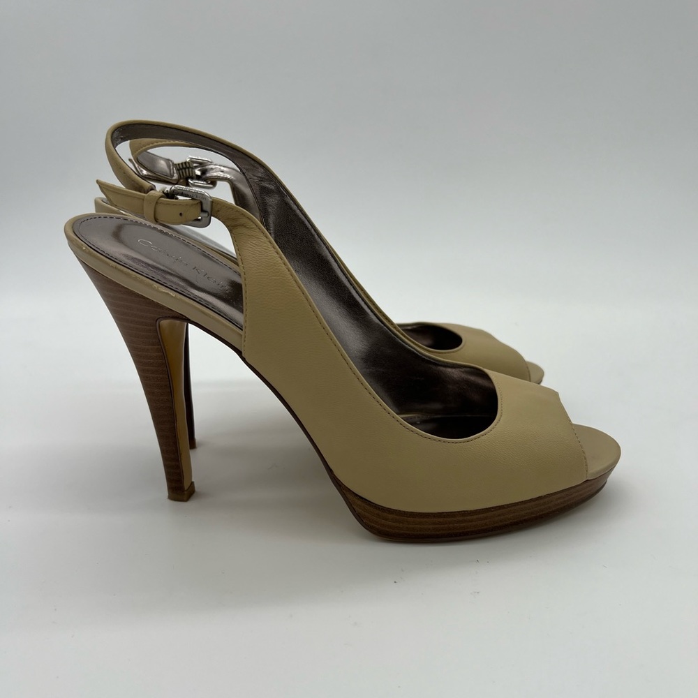 Calvin Klein Karissa Beige Leather Slingback Heels SZ 10M